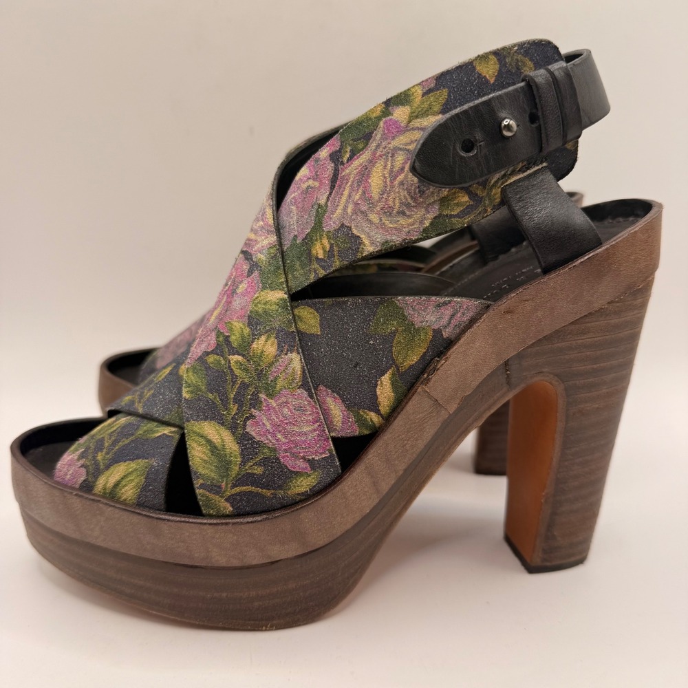 Rag & Bone Sloane Floral Platform Sandals Block Heel Black Pink Size 37 US 7 - Picture 5 of 10